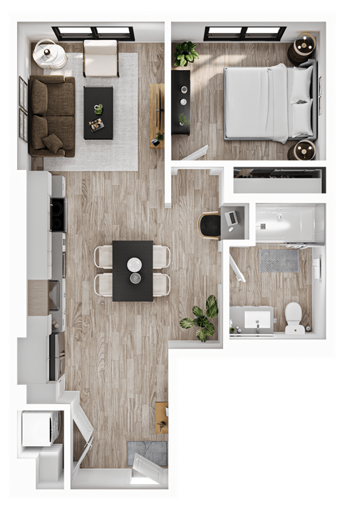 a floor plan of a house with a bedroom and a living room